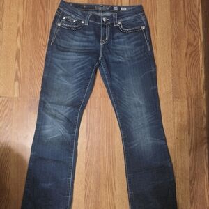 Miss Me Dark Blue Bootcut Jeans with Contrast Stitching